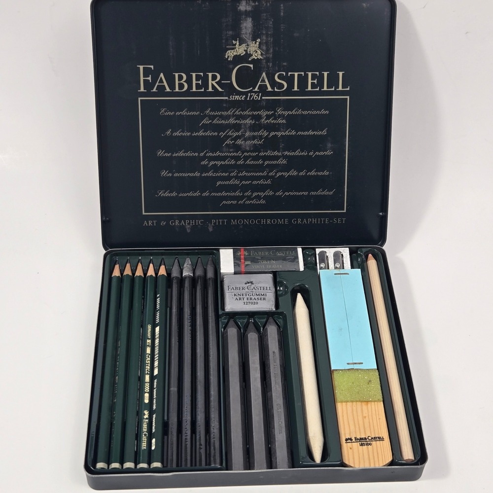 Vintage Faber-Castell Pitt Monochrome Graphite Set Germany Drawing Tin